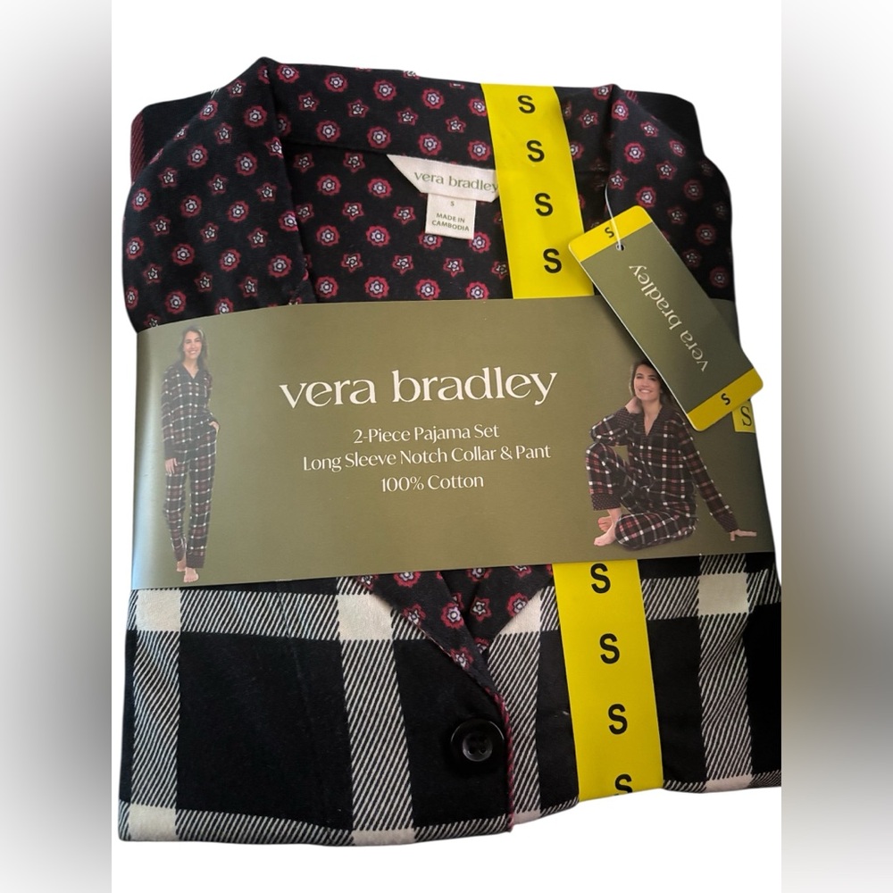 Vera Bradley Pajama Set Button Down Shirt/Pants Cotton Red Plaid